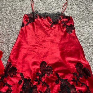 Victoria's Secret Red Black Lace Slip - XS